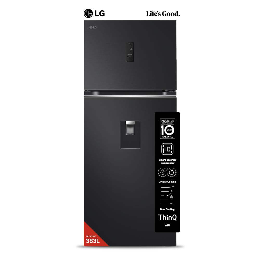 Heladera LG 383l Inverter Vt40apm Negra No Frost