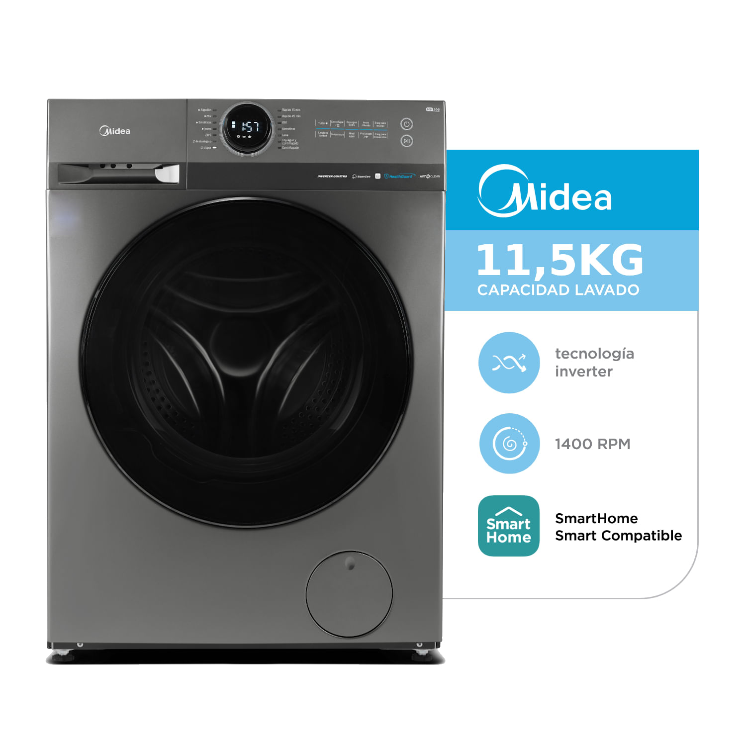 Lavarropas Midea 11.5kg Mf200w115wb/T-A1 1400rpm Tit A