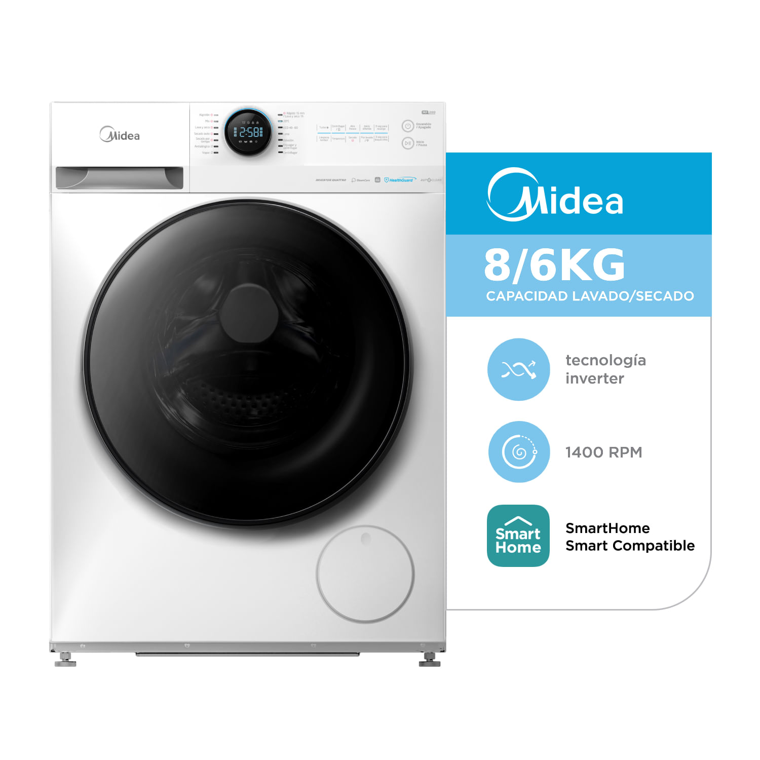Lavasecarropas Midea 8/6kg Mf200d80wb/W-A1 Blanco 1400rpm Inverter