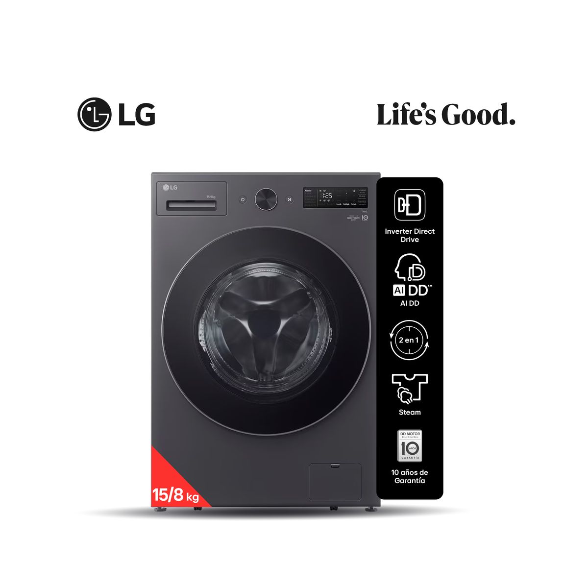 Lavasecarropas Lg1 5kg/8kg Wd15egntspg Wifi Grafito