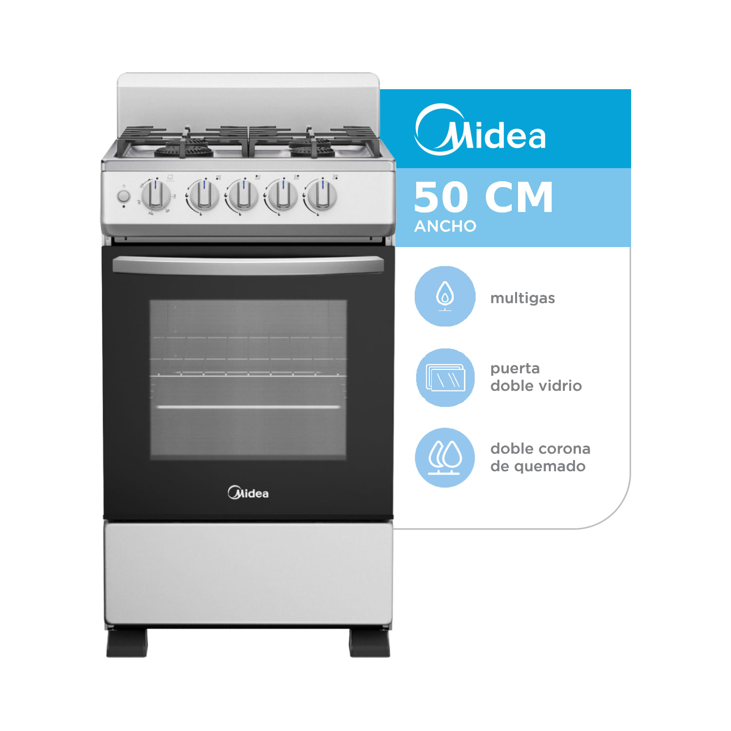 Cocina Midea 50cm 20tmg4pgar1 Gris Mg