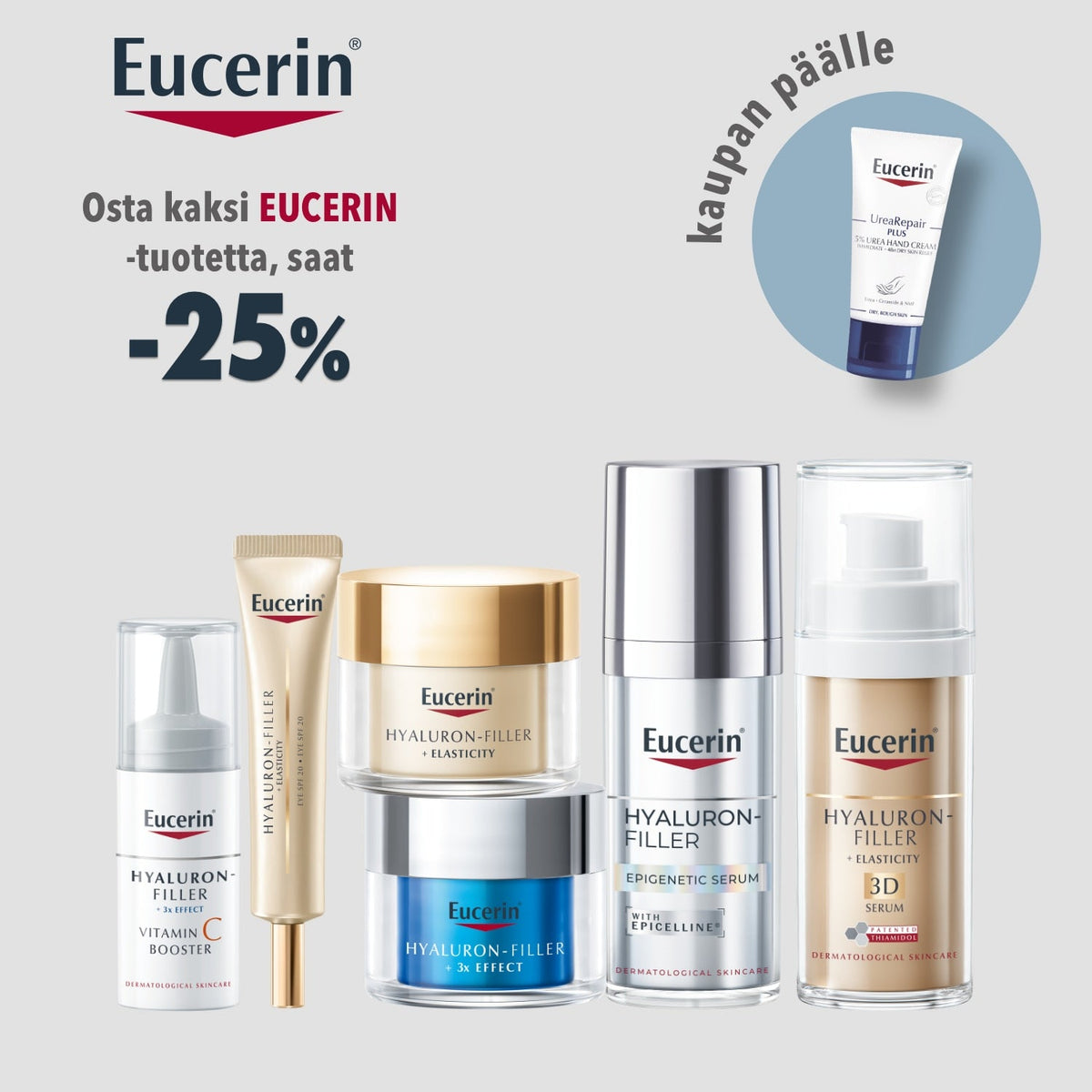 Eucerin -25% kun ostat kaksi tuotetta, kaupan päälle käsivoide