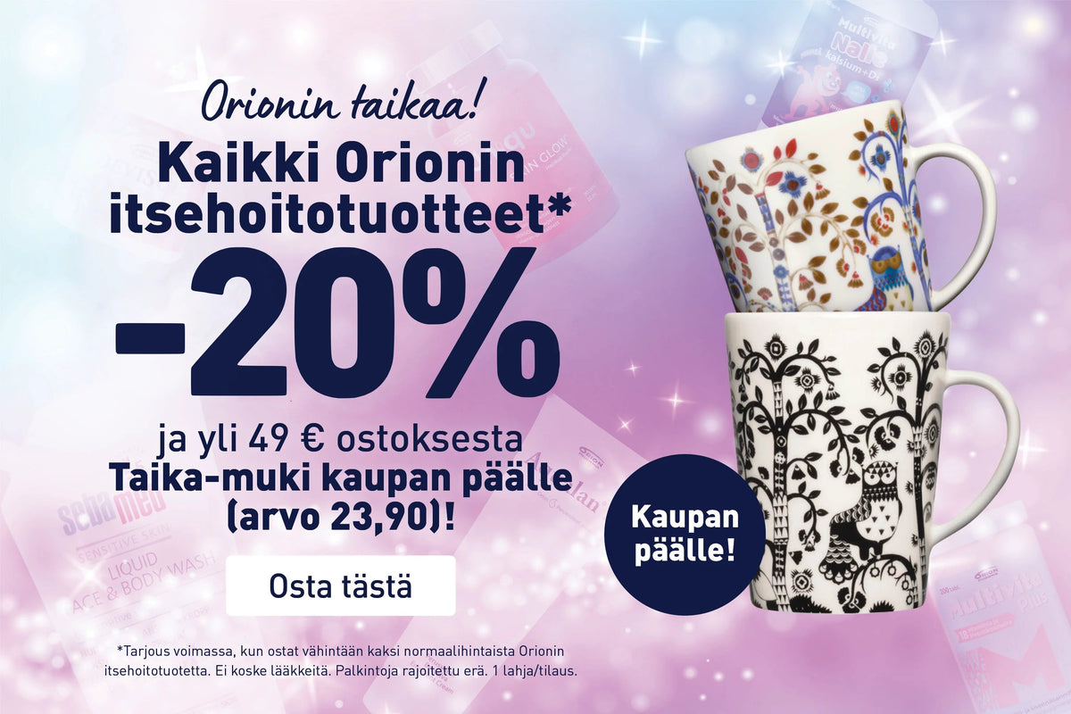 Orionin taikaa! Orionin itsehoituotteet -20% ja tuotelahja kaupan päälle