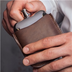 Stainless Steel Hip Flask with Leather Sleeve