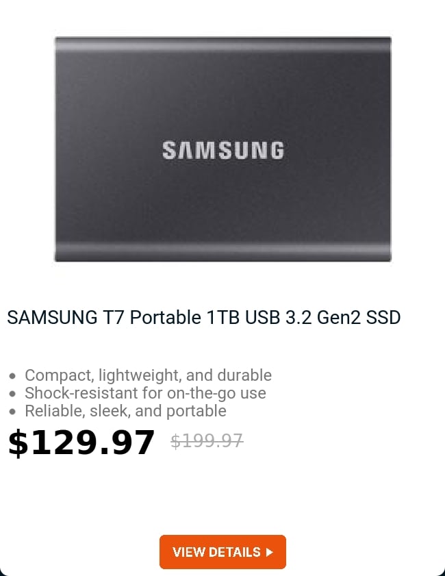 SAMSUNG T7 Portable 1TB USB 3.2 Gen2 SSD 