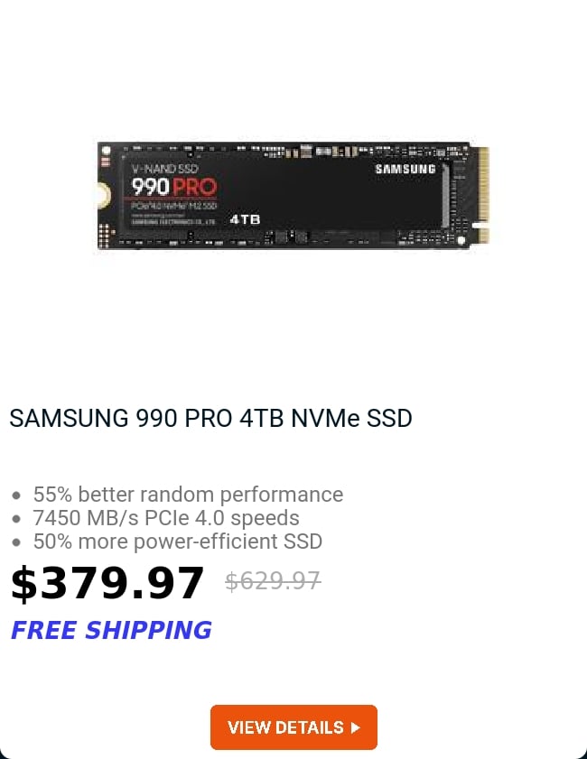 SAMSUNG 990 PRO 4TB NVMe SSD 