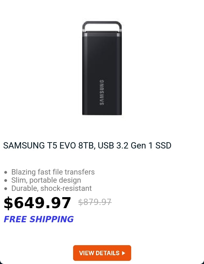 SAMSUNG T5 EVO 8TB, USB 3.2 Gen 1 SSD 