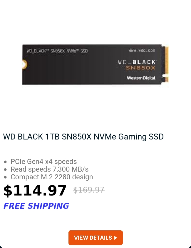 WD BLACK 1TB SN850X NVMe Gaming SSD 