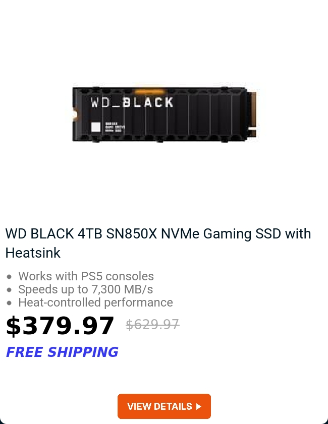 WD BLACK 4TB SN850X NVMe Gaming SSD with Heatsink 