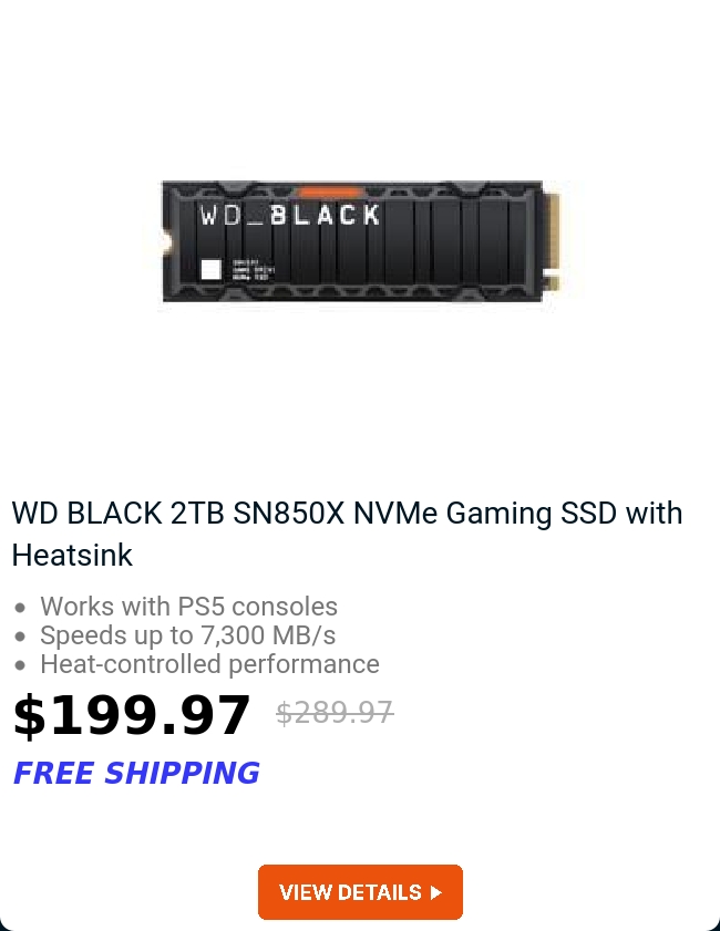 WD BLACK 2TB SN850X NVMe Gaming SSD with Heatsink 