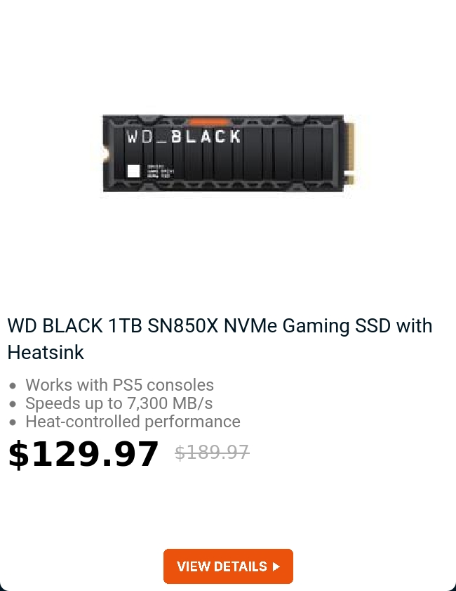 WD BLACK 1TB SN850X NVMe Gaming SSD with Heatsink 