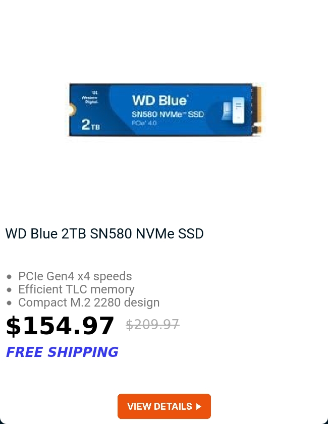 WD Blue 2TB SN580 NVMe SSD 