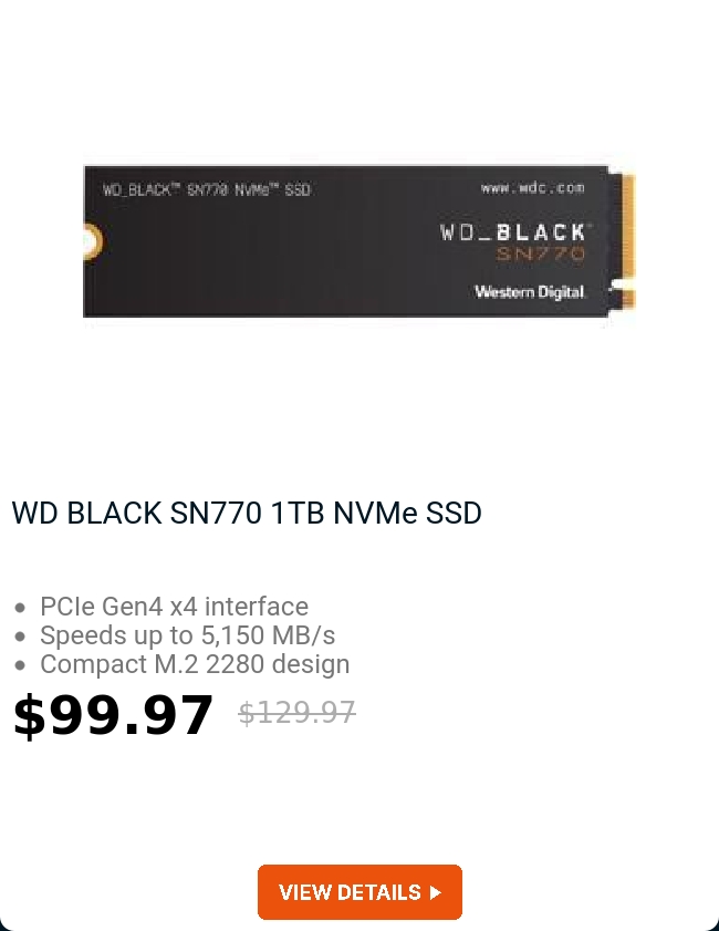 WD BLACK SN770 1TB NVMe SSD 