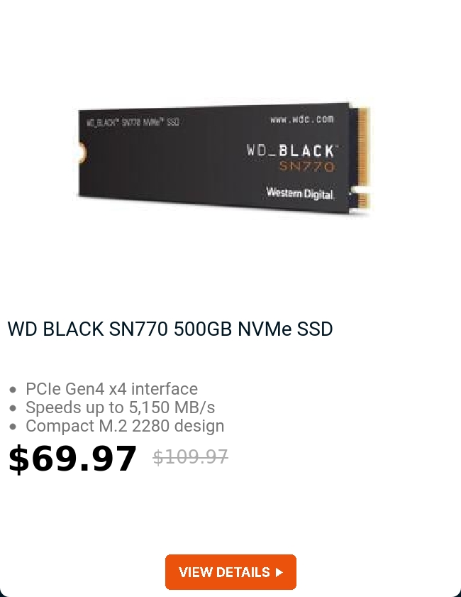 WD BLACK SN770 500GB NVMe SSD 