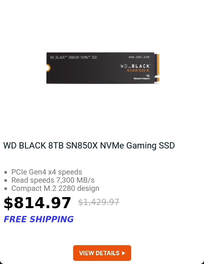 WD BLACK 8TB SN850X NVMe Gaming SSD 