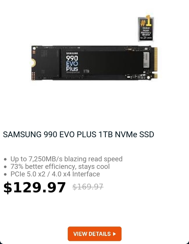 SAMSUNG 990 EVO PLUS 1TB NVMe SSD 