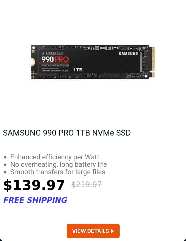 SAMSUNG 990 PRO 1TB NVMe SSD 