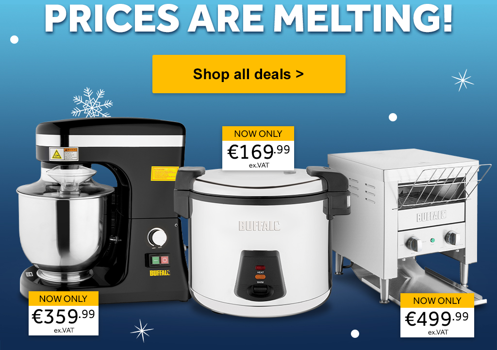 Price Melt - Save up to 40%. CU628 - Buffalo Double Slice Conveyor Toaster - €499.99. CP921 - Buffalo Planetary Mixer 7Ltr - €359.99. J300 - Buffalo Premium Commercial Rice Cooker 6Ltr - €169.99