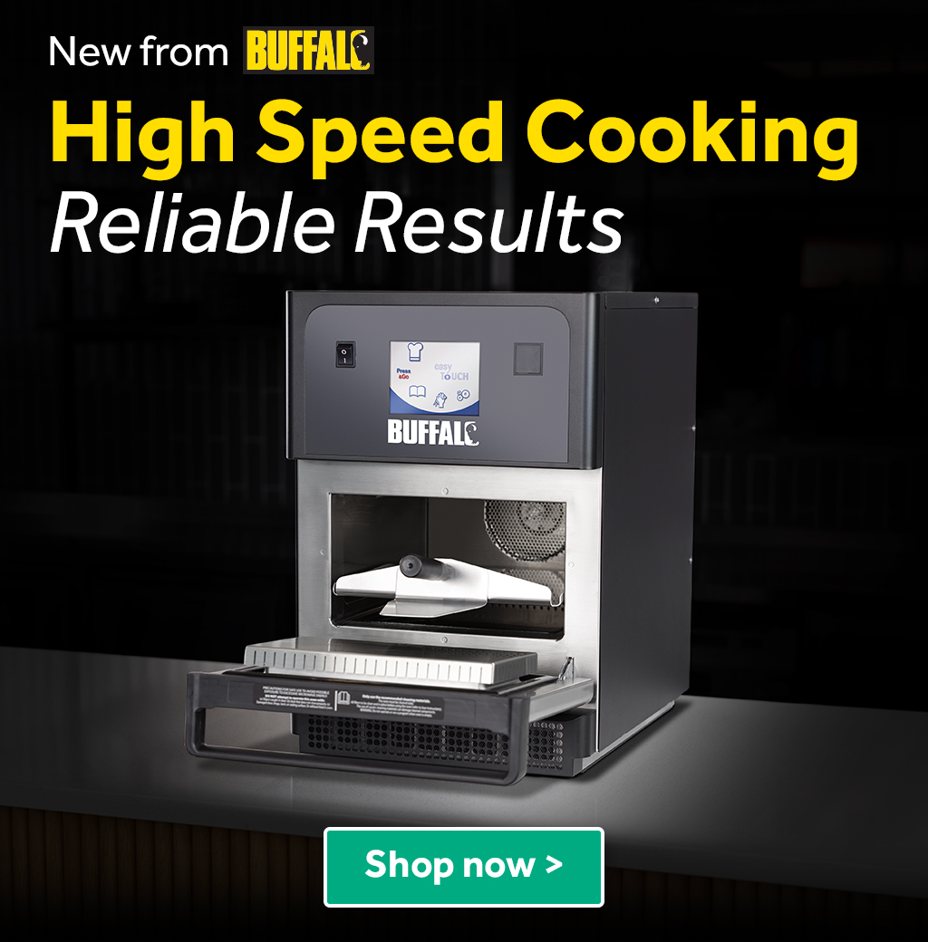 New from Buffalo. Bring speed to your kitchen. Image of JD457 Buffalo High Speed Convection Oven. Shop Now>