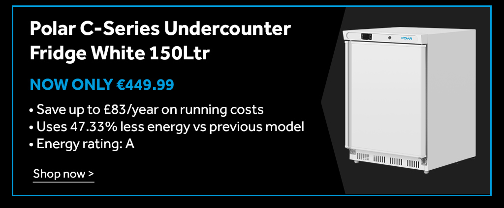 Polar C-Series Undercounter Fridge White 150L  Save up to &pound;83/year on running costs  Uses 47.33% less energy vs previous model  Energy rating: A. now only €449.99 