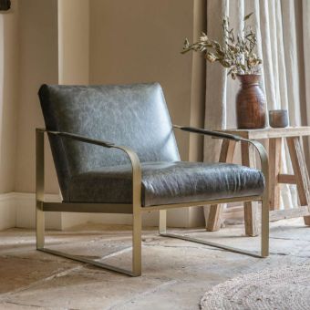 Adra Leather & Brass Occasional Chair