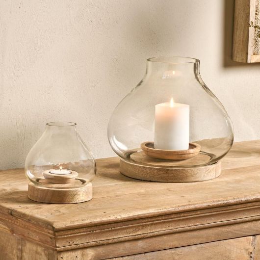 Naryla Mango Wood & Glass Lantern