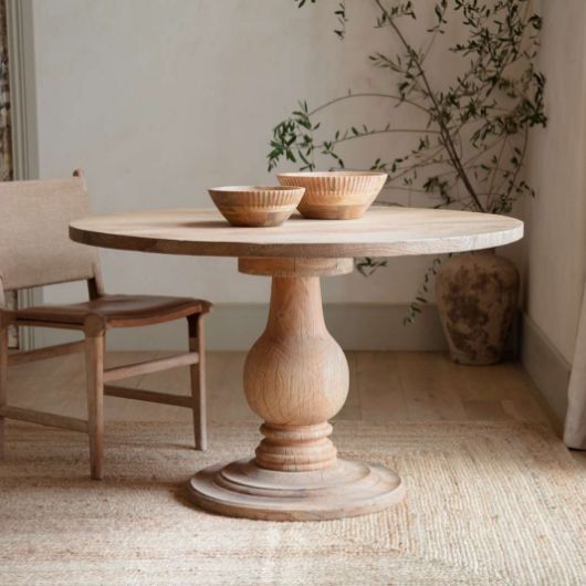 Laya Round Carved Mango Wood Table