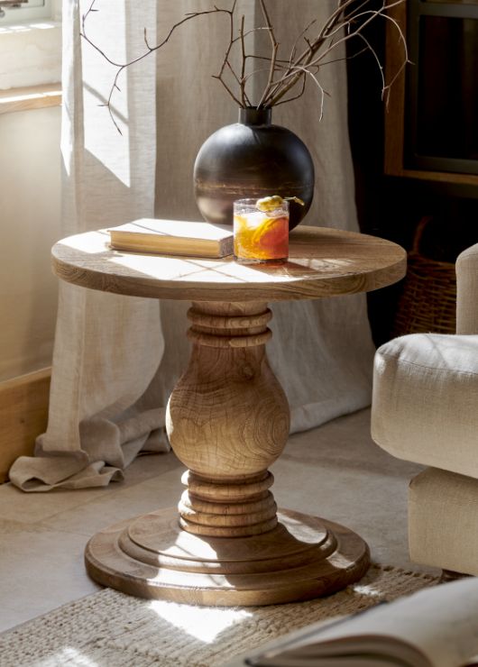 Laya Round Carved Side Table