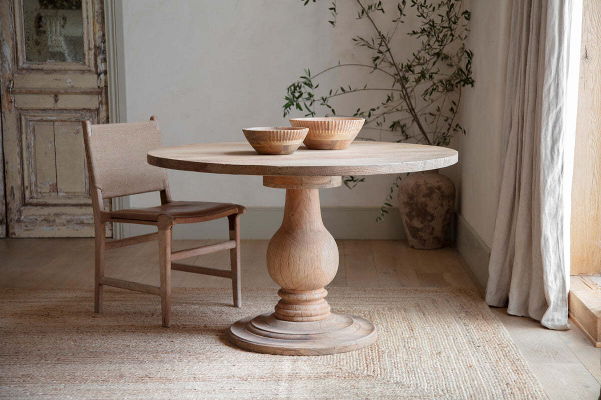 Image of Laya Round Carved Mango Wood Table - Small