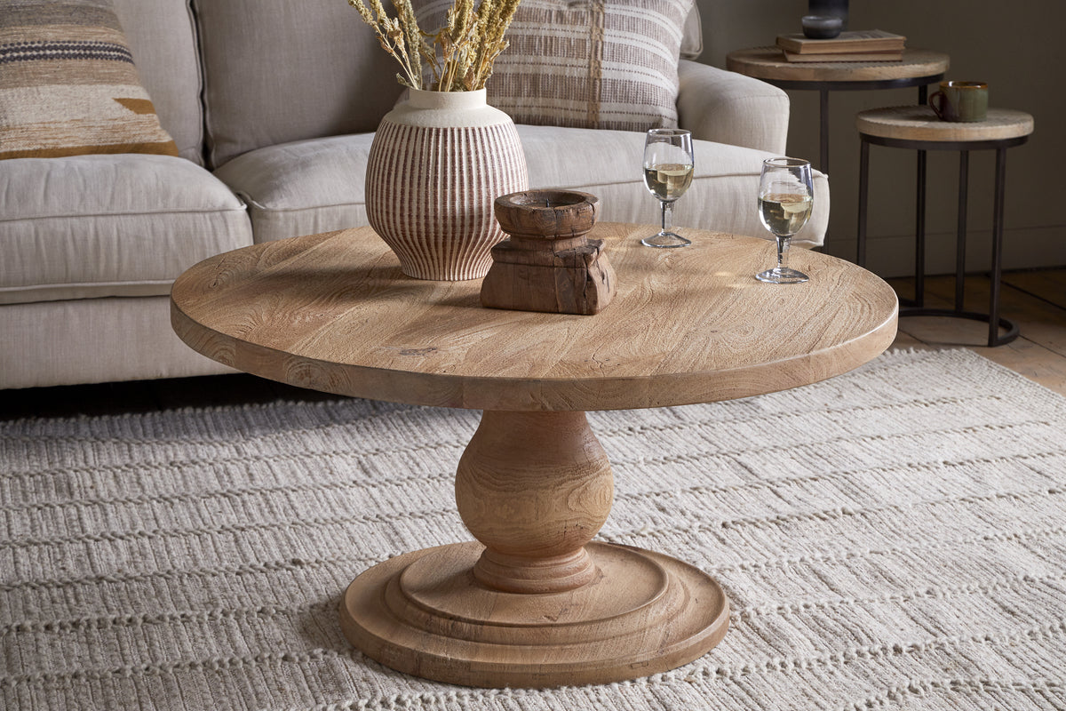 Image of Laya Round Carved Coffee Table - Natural