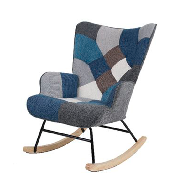 Skandinavischer Schaukelstuhl IVAR, Stoffbezug Patchwork - ca. 69 x 81 x 92,5 cm - Mehrfarbig