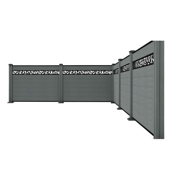 WPC-Sichtschutzzaun Valla - mit Design 5x Element + 6x Pfosten - Dunkelgrau