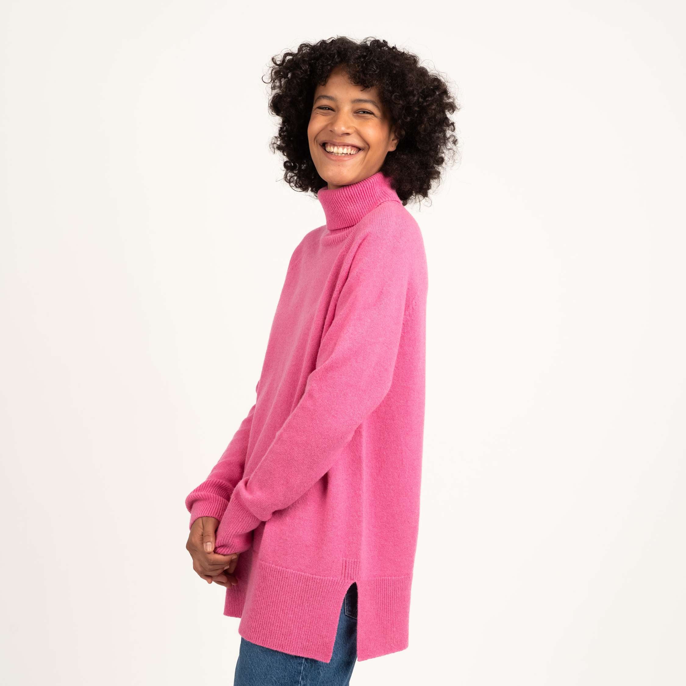 Image of Tunturi naisten merinoneulepusero - pioninpunainen