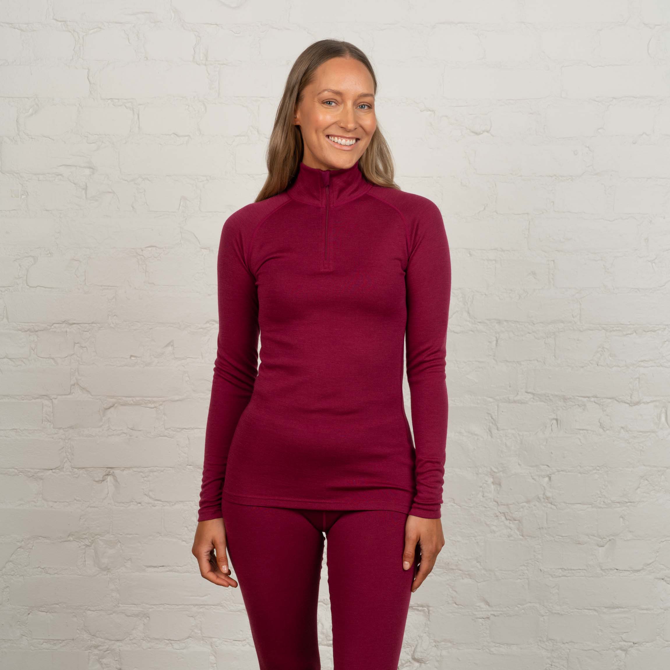 Image of Sensitive 225 naisten aluskerroksen merino vetoketjupoolo - rubiini