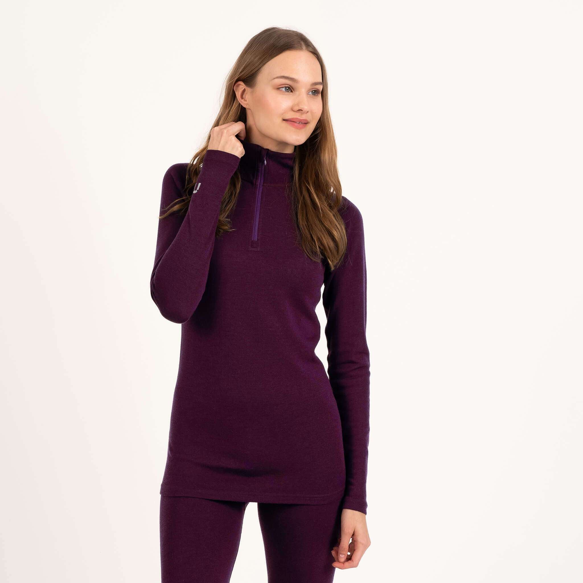 Image of Sensitive 225 naisten aluskerroksen merino vetoketjupoolo - luumu