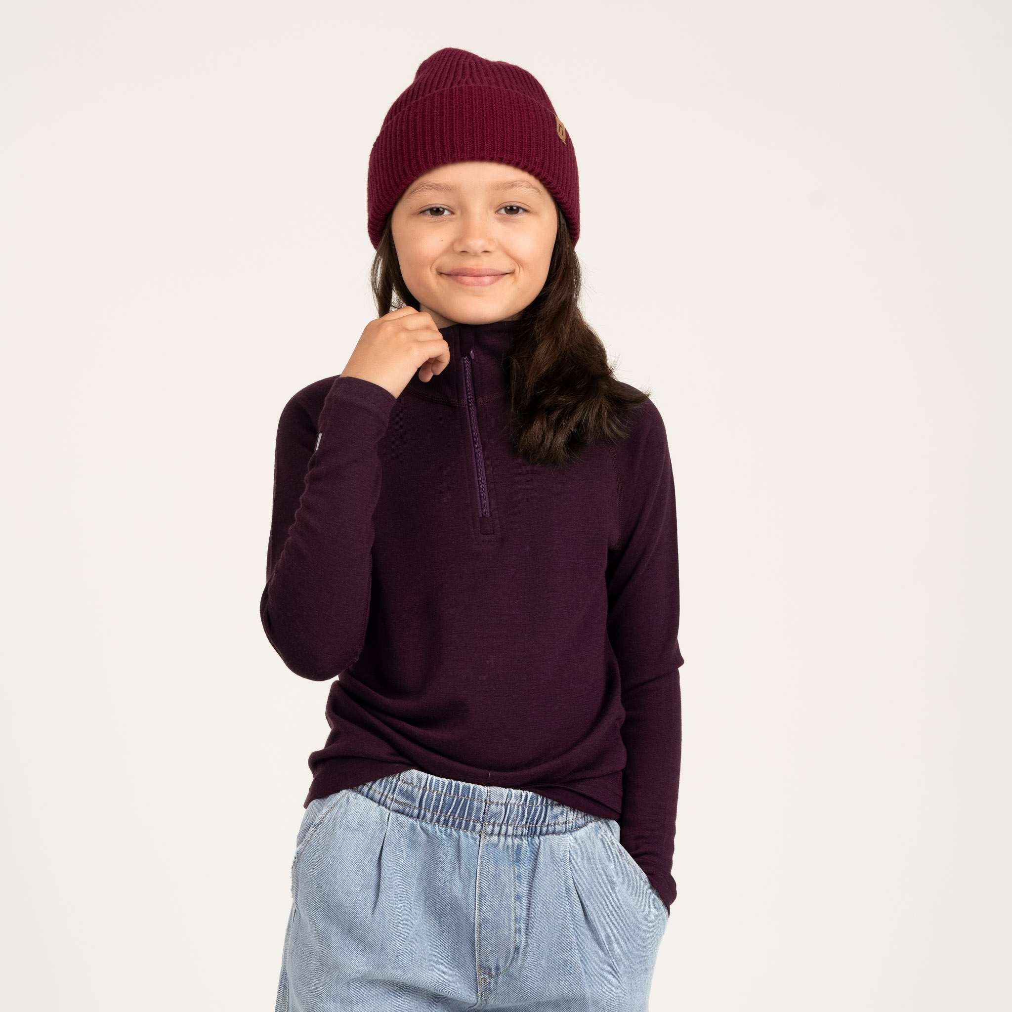 Image of Sensitive 225 aluskerroksen merino vetoketjupoolo JR - luumu