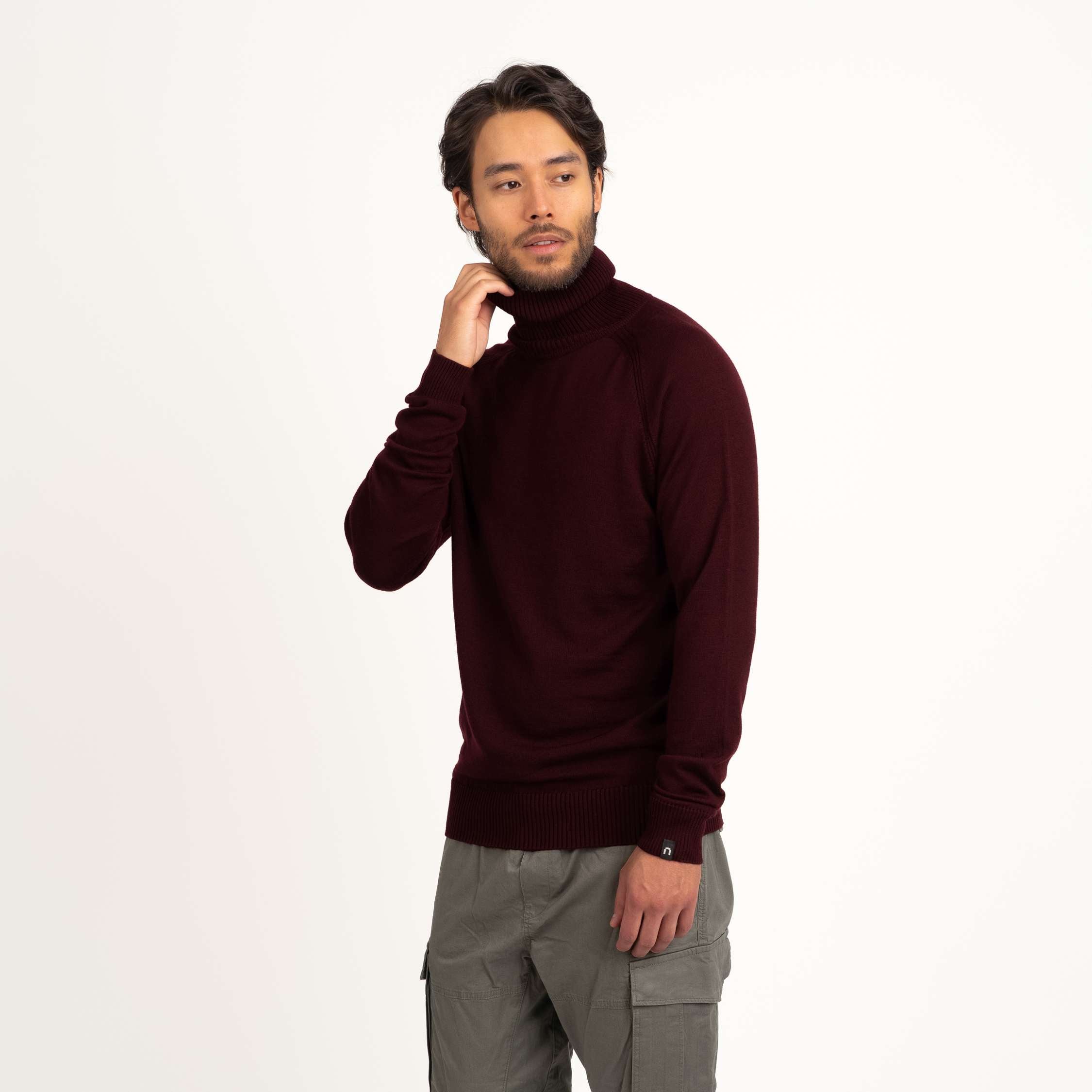 Image of Halla miesten merinoneulepusero - burgundi
