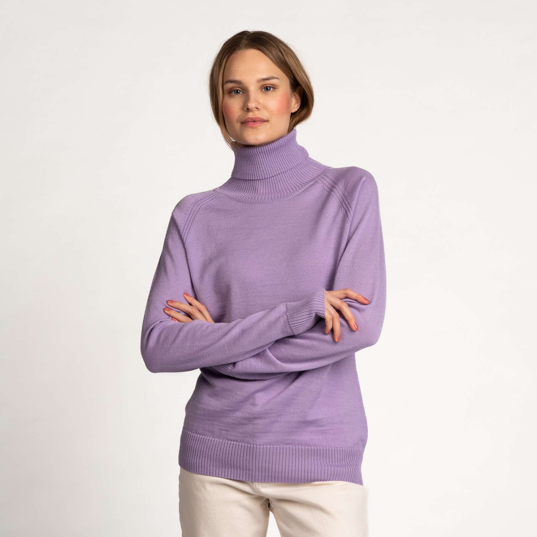 Image of Halla naisten merinoneulepusero - laventeli