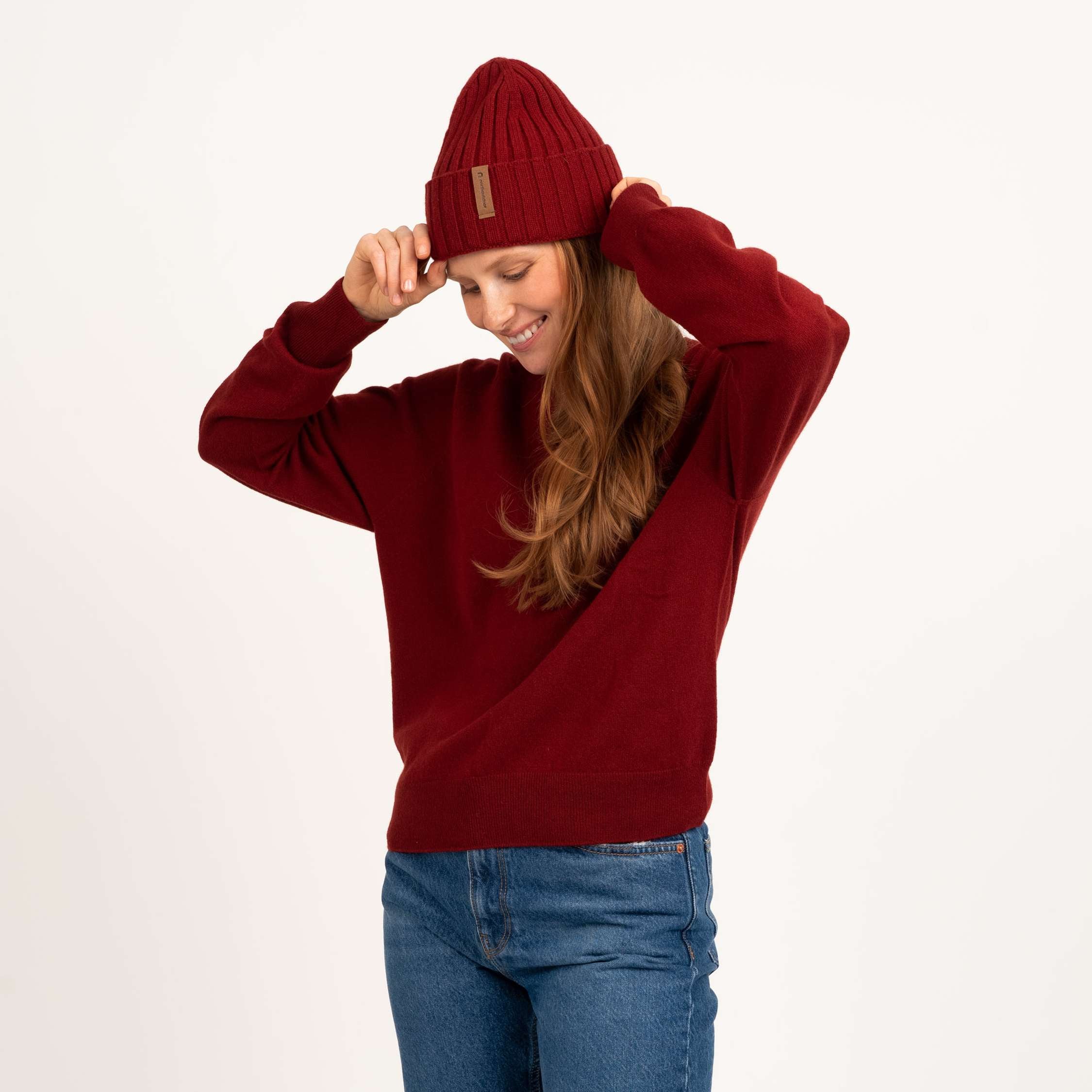 Image of Kide naisten merinoneulepusero - chili