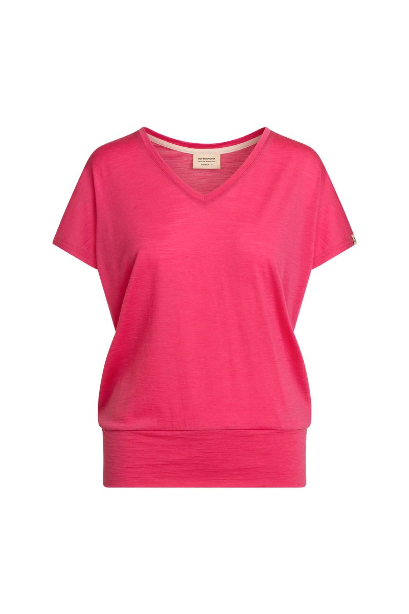 Pink merino wool t-shirt with v-neck