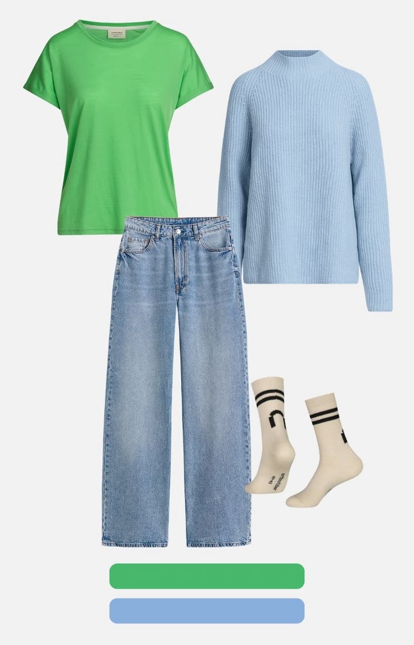 Ruohonvihreä Edith yhdistettynä erilaisiin väripareihin