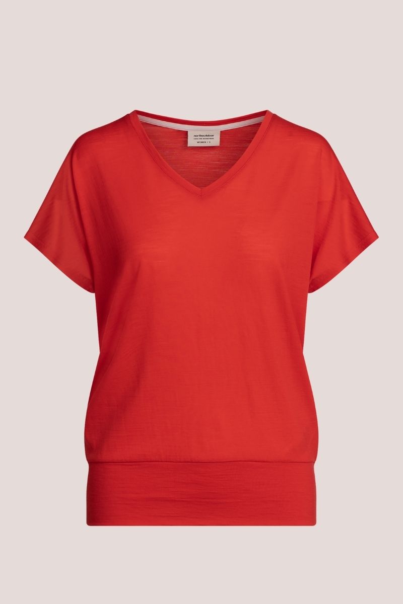 Kuva unikonpunaisesta Eva merino t-paidasta