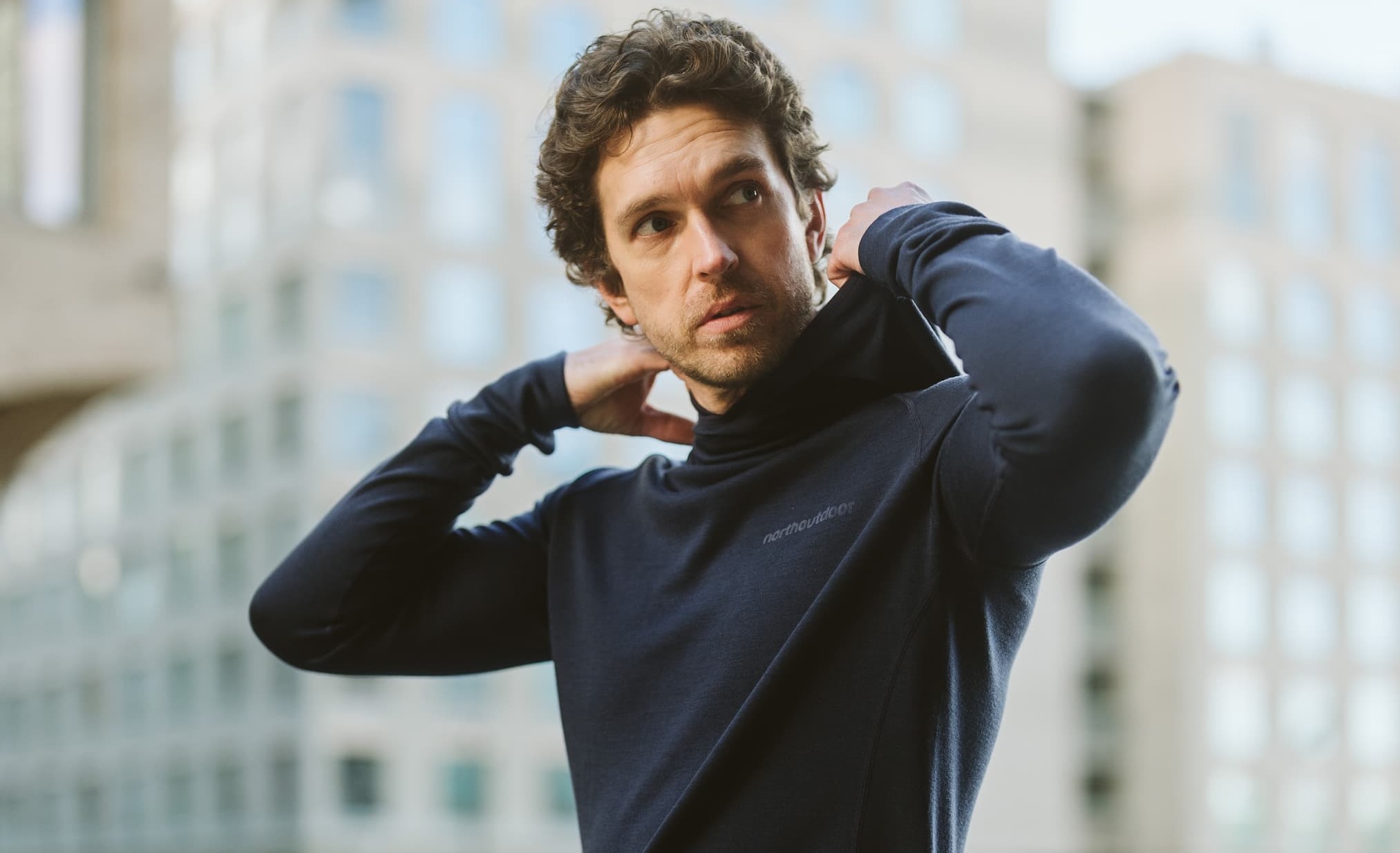 Men's indigo blue midlayer merino wool hoodie