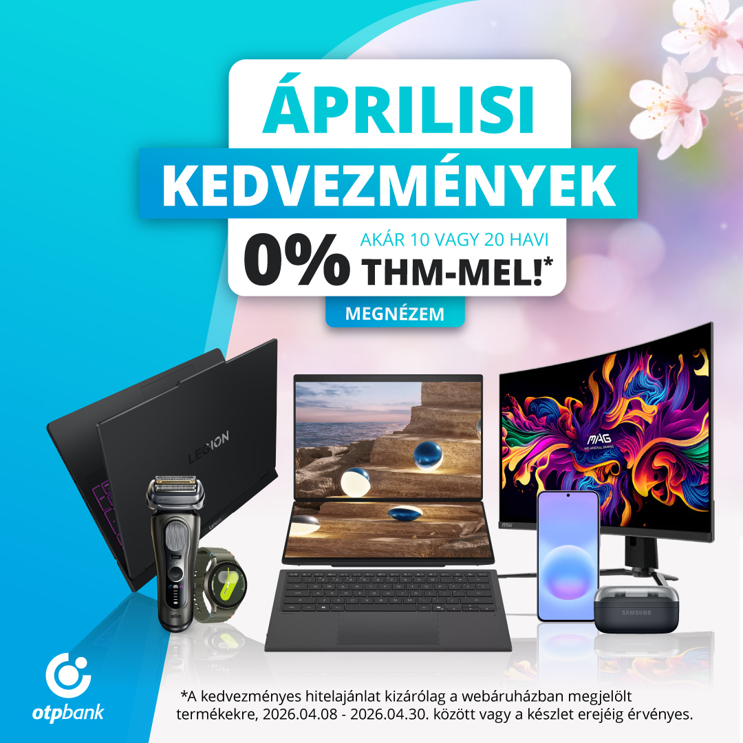 Áprilisi kedvezmények: 0% THM finanszírozás laptopra, monitorra, okostelefonra és elektromos borotvára (OTP Bank)