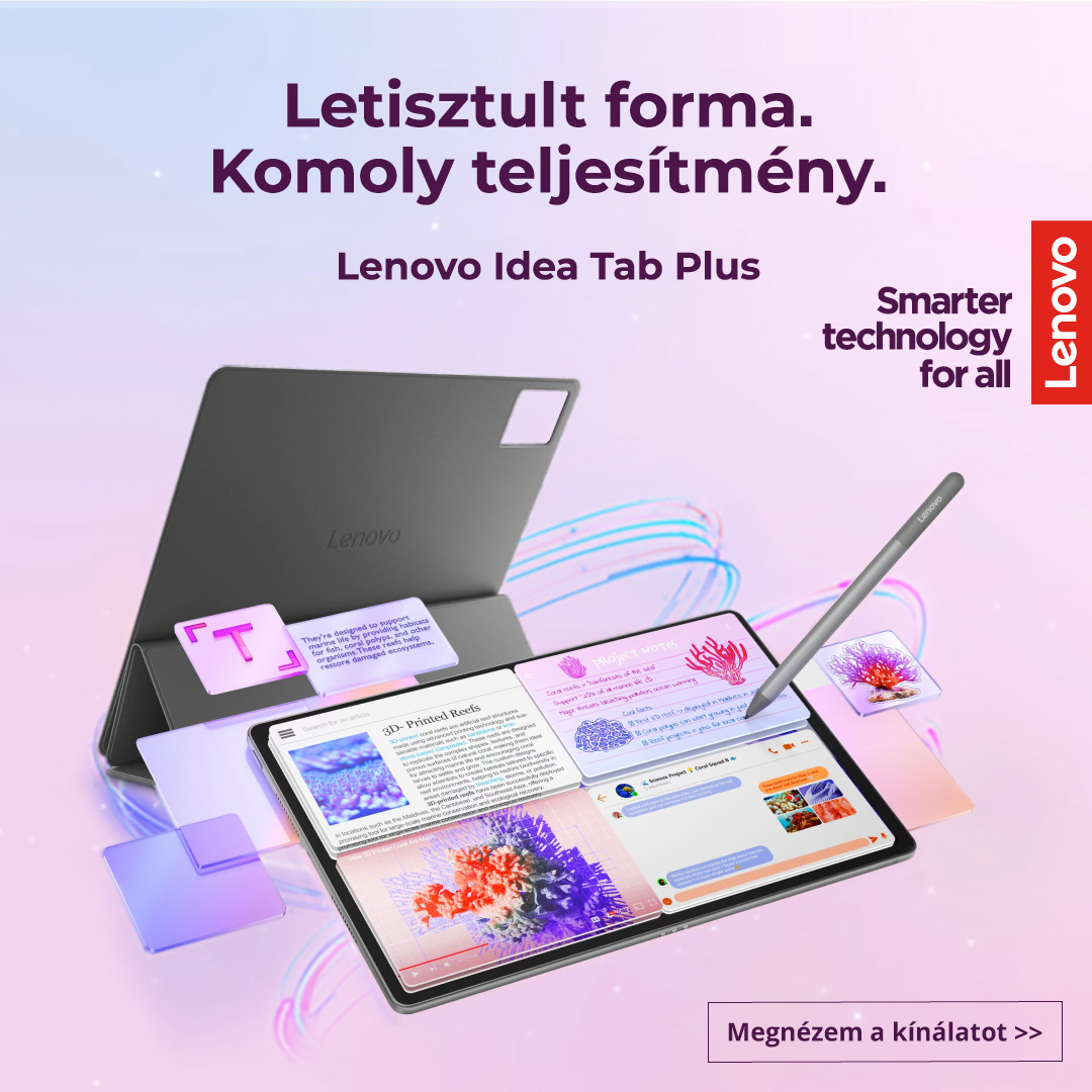 Lenovo Idea Tab Plus tablet állvánnyal és tollal, letisztult dizájn, többablakos képernyő megjelenítéssel