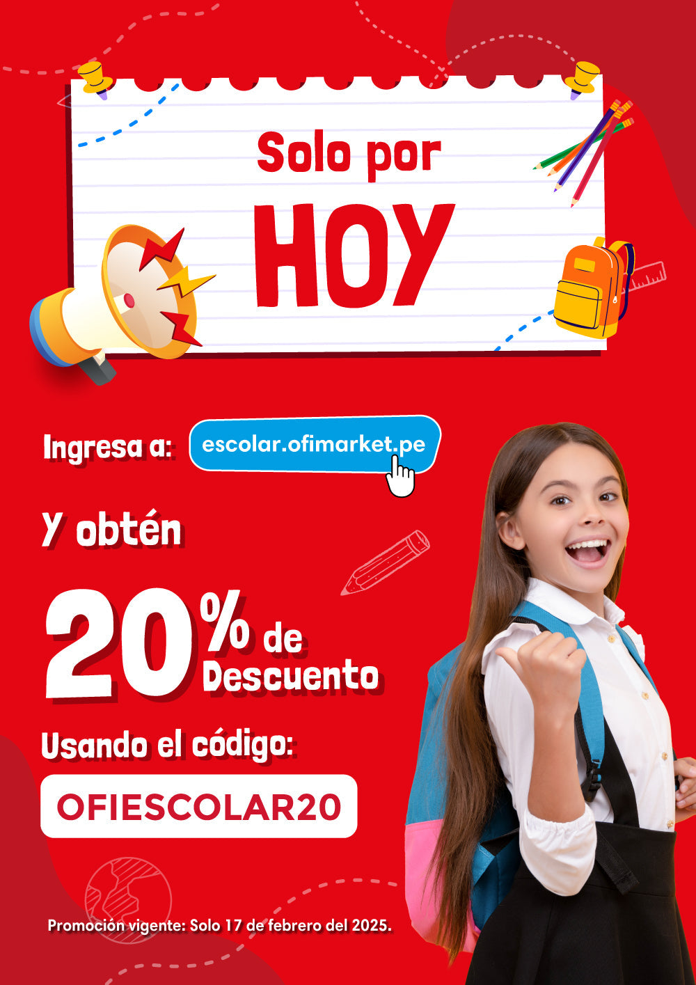 Solo por hoy 20% de descuento con el código OFIESCOLAR20