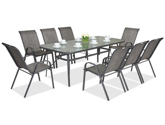 Meble metalowe do ogrodu Modena dla 8 osób z dużym stołem Garden Point szare