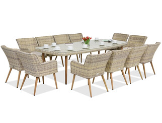 Ekskluzywny zestaw jadalny z dużym stołem Kordoba dla 12 osób Garden Point piaskowy