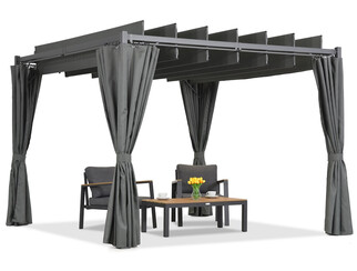 Antracytowa pergola tarasowa Malaga 3x4m z zasłonami Garden Point