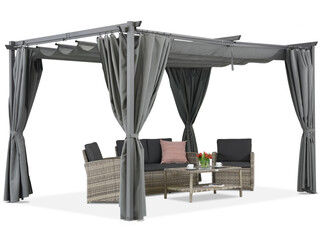 Antracytowa pergola tarasowa z zasłonami La Palma 3x4 Garden Point